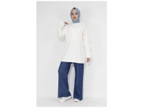 Akasya Fiyonk Detayl Sweatshirt - 71106 - Krem
