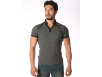 Antrasit Polo Yaka Desenli T-Shirt