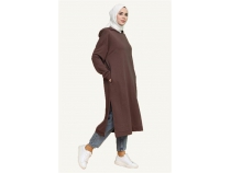 Atlas Kaponlu Uzun Sade Basic Sweatshirt - 03007 - Kahverengi