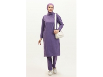 Atlas Kaponlu Uzun Sade Basic Sweatshirt - 03007 - Koyu Lila