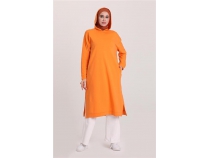 Atlas Kaponlu Uzun Sade Basic Sweatshirt - 03007 - Oranj
