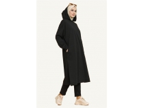 Atlas Kaponlu Uzun Sade Basic Sweatshirt - 03007 - Siyah