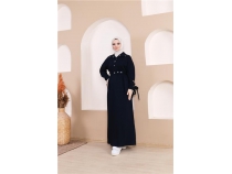 Belden Balamal ttl Kol erit Detayl Uzun Elbise - 71183 - Lacivert