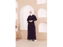 Belden Balamal ttl Kol erit Detayl Uzun Elbise - 71183 - Mor