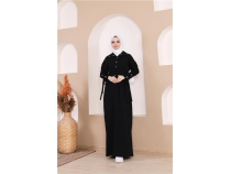 Belden Balamal ttl Kol erit Detayl Uzun Elbise - 71183 - Siyah
