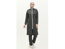 Bisiklet Yaka Fermuarl Uzun Tunik Sade Basic Spor Takm - 03044 - Antrasit