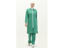 Bisiklet Yaka Fermuarl Uzun Tunik Sade Basic Spor Takm - 03044 - Benetton Yeil
