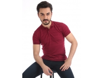 Bordo Polo Yaka Desenli T-Shirt