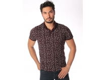 Bordo Polo Yaka Desenli T-Shirt