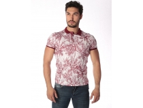 Bordo Polo Yaka Desenli T-Shirt