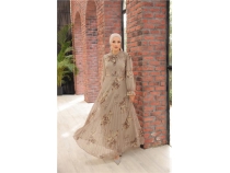 Boyun Backl Kemerli Desenli Uzun ifon Elbise - 50011 - Vizon