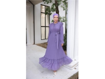 Boyun ve Belden Backll Sade Uzun ifon Elbise - 50015 - Lila