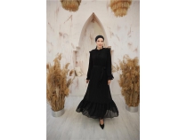 Boyun ve Belden Backll Sade Uzun ifon Elbise - 50015 - Siyah
