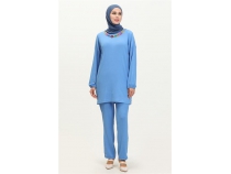 Candy Kolye Detayl Tunik Pantolon kili Takm - 71136 - Saks