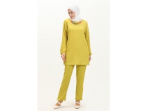Candy Kolye Detayl Tunik Pantolon kili Takm - 71136 - Ya Yeili