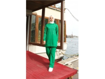 arpraz Ta Desenli O Yaka kili Tesettr Eofman Takm - 71185 - Benetton Yeil