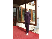 arpraz Ta Desenli O Yaka kili Tesettr Eofman Takm - 71185 - Mor
