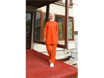 arpraz Ta Desenli O Yaka kili Tesettr Eofman Takm - 71185 - Oranj