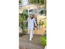 ttl Kaponlu Uzun Tunik Pantolon kili Tesettr Eofman Takm - 03078 - Gri