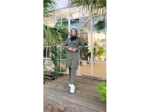 ttl Kaponlu Uzun Tunik Pantolon kili Tesettr Eofman Takm - 03078 - Haki