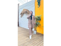 ttl Kaponlu Uzun Tunik Pantolon kili Tesettr Eofman Takm - 03078 - Vizon