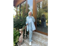 Dafne Cepli Eofman Kolsuz Yelek Beli Lastikli Pantolon l Takm - 71149 - Mavi
