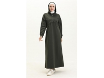 Eflatun Cepkenli Yarm Fermuarl Elbise - 71046 - Haki
