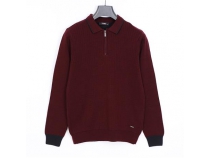 Erkek Fermuarl Polo Yaka Uzun Kol Triko - 180972 - Koyu Bordo