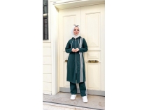 Fermuarl Kaponlu Uzun Tunik Pantolon kili Tesettr Eofman Takm - 03077 - Nefti