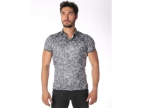 Gri Polo Yaka Desenli T-Shirt