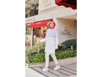 Gusto Gmlek Geili ki Renk Sade izgili Sweatshirt - 71089 - Beyaz