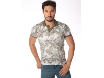 Haki Polo Yaka Desenli T-Shirt