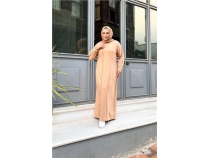 kili Uzun Nevrl Detayl Sade Basic Uzun Byk Beden Spor Elbise - 12026 - Bej