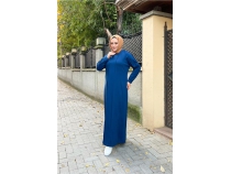 kili Uzun Nevrl Detayl Sade Basic Uzun Byk Beden Spor Elbise - 12026 - ndigo