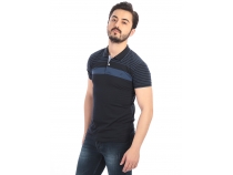 Indigo Polo Yaka izgili T-Shirt