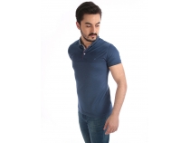 Indigo Polo Yaka Desenli T-Shirt