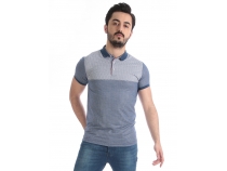 Indigo Polo Yaka Jakarl T-Shirt