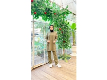 Kaponlu tt Detayl Ksa Sweat Pantolon kili Tesettr Eofman Takm - 03079 - Haki