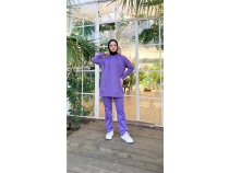 Kaponlu tt Detayl Ksa Sweat Pantolon kili Tesettr Eofman Takm - 03079 - Koyu Lila
