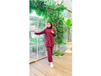 Kaponlu tt Detayl Ksa Sweat Pantolon kili Tesettr Eofman Takm - 03079 - Mrdm