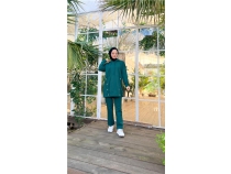 Kaponlu tt Detayl Ksa Sweat Pantolon kili Tesettr Eofman Takm - 03079 - Nefti