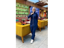 Kaponlu Fermuarl Belden Balamal Sade Basic kili Spor Takm - 03070 - Ak Lacivert