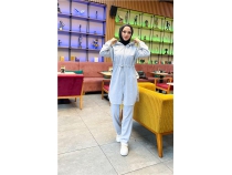 Kaponlu Fermuarl Belden Balamal Sade Basic kili Spor Takm - 03070 - Gri