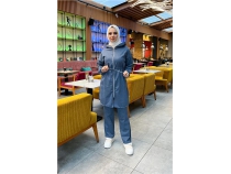 Kaponlu Fermuarl Belden Balamal Sade Basic kili Spor Takm - 03070 - ndigo