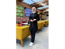 Kaponlu Fermuarl Belden Balamal Sade Basic kili Spor Takm - 03070 - Siyah