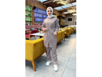 Kaponlu Fermuarl Belden Balamal Sade Basic kili Spor Takm - 03070 - Vizon