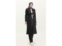 Kaponlu Fermuarl Belden Beyaz Backl Sade Basic kili Spor Takm - 03074 - Lacivert