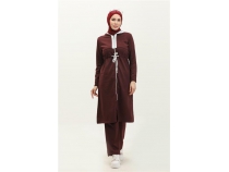 Kaponlu Fermuarl Belden Beyaz Backl Sade Basic kili Spor Takm - 03074 - Mrdm