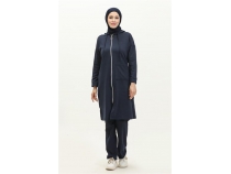 Kaponlu Fermuarl Yrtmal Uzun Sweat Pantolon Spor kili Takm - 03055 - Lacivert