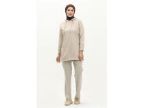 Kaponlu O Yaka Sade Basic kili Eofman Spor Takm - 03039 - Ekru